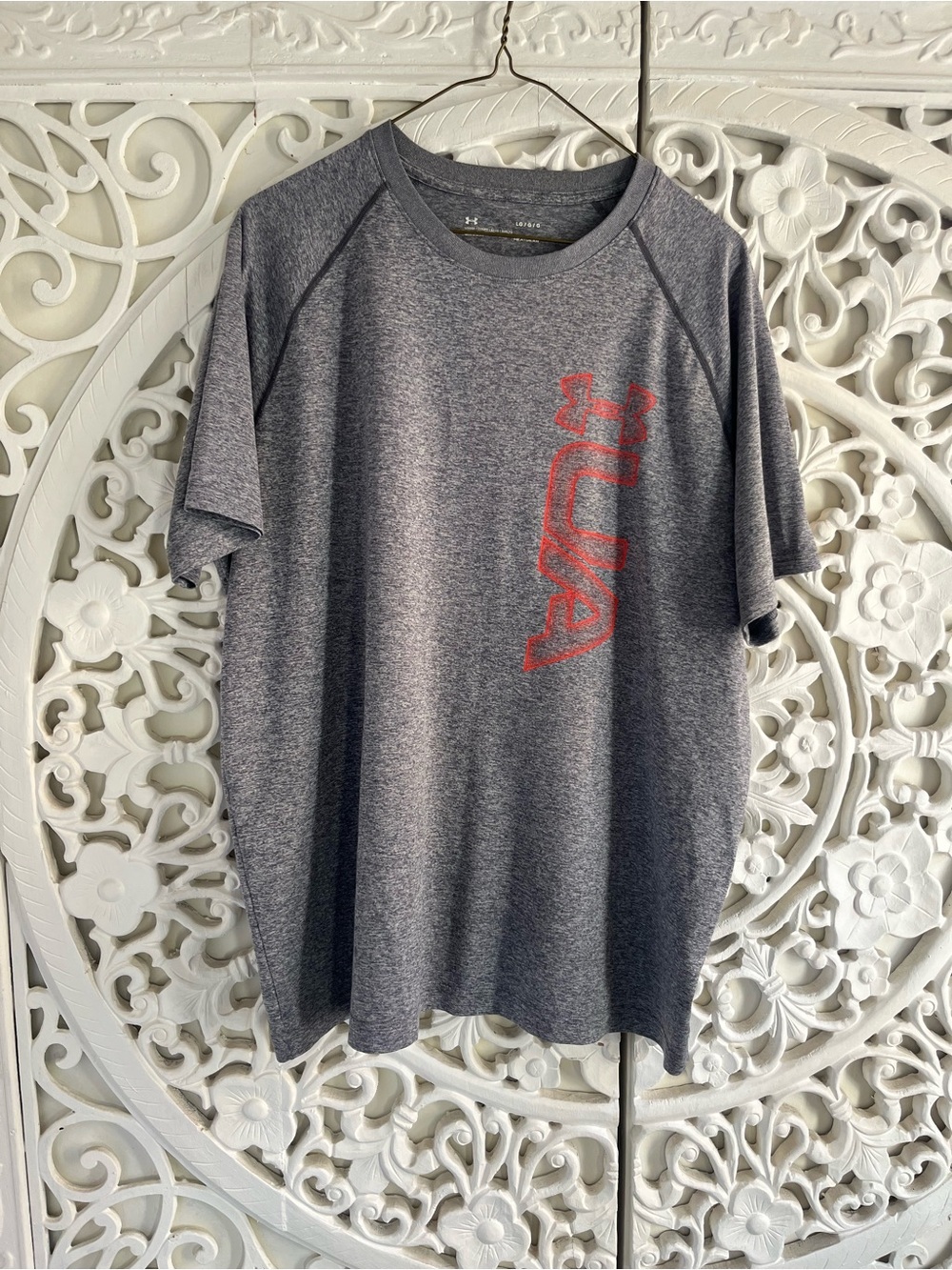 Under Armour HeatGear Mens Grey Athletic T-Shirt Large Loose Fit UA Logo